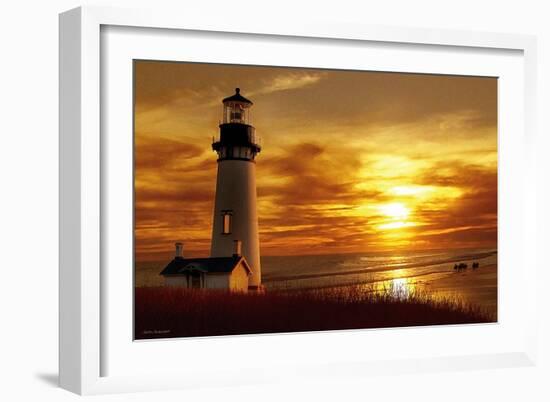 Lighthouse at Sunset-Carlos Casamayor-Framed Art Print