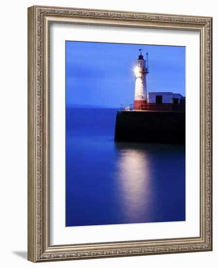 Lighthouse at the End of the Newlyn Pier at Dawn, Long Exposure, Newlyn, Cornwall, UK-Nadia Isakova-Framed Photographic Print