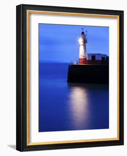 Lighthouse at the End of the Newlyn Pier at Dawn, Long Exposure, Newlyn, Cornwall, UK-Nadia Isakova-Framed Photographic Print