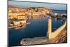 Lighthouse at the Venetian harbor with a view of Venetian Fortezza, Rethymno, Crete, Greek Islands-Markus Lange-Mounted Photographic Print