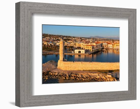 Lighthouse at the Venetian harbor with a view over, Rethymno, Crete, Greek Islands, Greece, Europe-Markus Lange-Framed Photographic Print