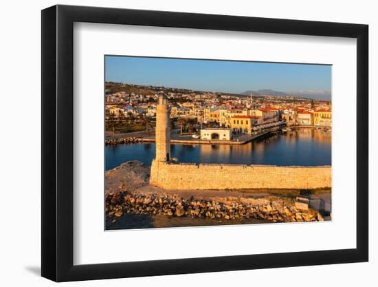 Lighthouse at the Venetian harbor with a view over, Rethymno, Crete, Greek Islands, Greece, Europe-Markus Lange-Framed Photographic Print