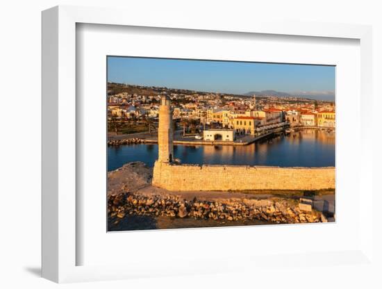 Lighthouse at the Venetian harbor with a view over, Rethymno, Crete, Greek Islands, Greece, Europe-Markus Lange-Framed Photographic Print