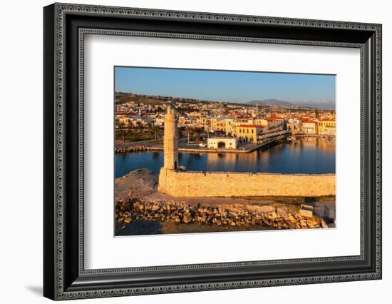 Lighthouse at the Venetian harbor with a view over, Rethymno, Crete, Greek Islands, Greece, Europe-Markus Lange-Framed Photographic Print