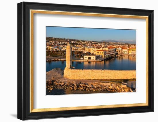 Lighthouse at the Venetian harbor with a view over, Rethymno, Crete, Greek Islands, Greece, Europe-Markus Lange-Framed Photographic Print