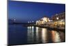 Lighthouse at Venetian Port and Turkish Mosque Hassan Pascha at Night, Chania, Crete-Markus Lange-Mounted Photographic Print