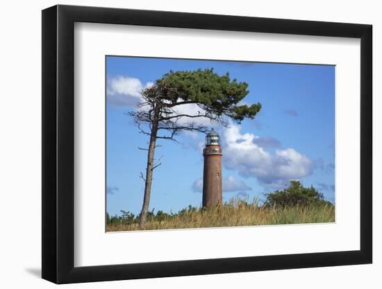 Lighthouse Darsser Ort Boat and "Windswept Trees" - Jaw on the Western Beach of Darss Peninsula,-Uwe Steffens-Framed Photographic Print