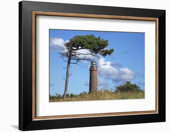 Lighthouse Darsser Ort Boat and "Windswept Trees" - Jaw on the Western Beach of Darss Peninsula,-Uwe Steffens-Framed Photographic Print