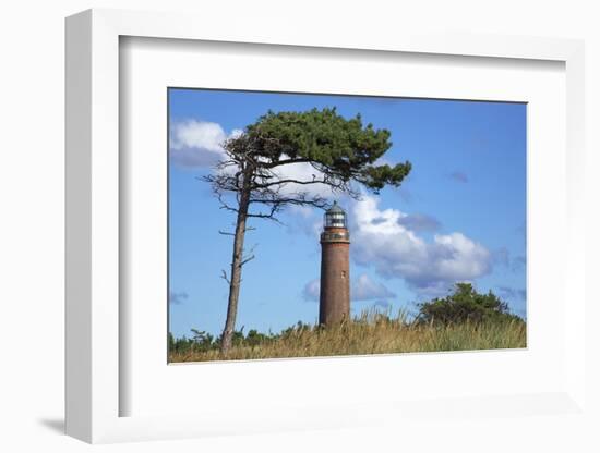 Lighthouse Darsser Ort Boat and "Windswept Trees" - Jaw on the Western Beach of Darss Peninsula,-Uwe Steffens-Framed Photographic Print