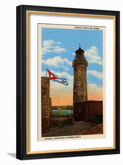 Lighthouse In Morro Castle-Curt Teich & Company-Framed Art Print