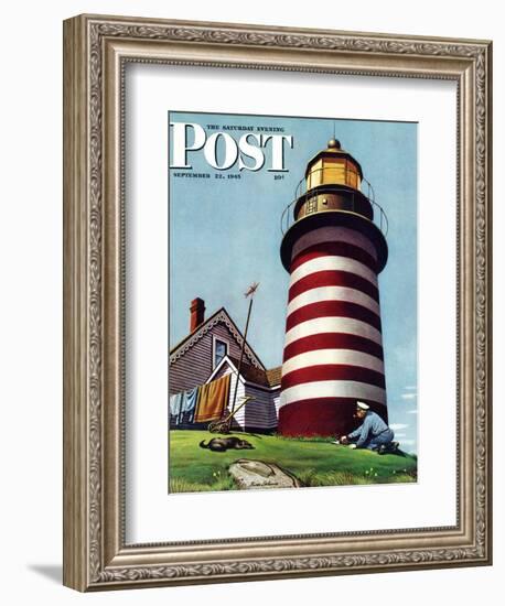 "Lighthouse Keeper," Saturday Evening Post Cover, September 22, 1945-Stevan Dohanos-Framed Giclee Print