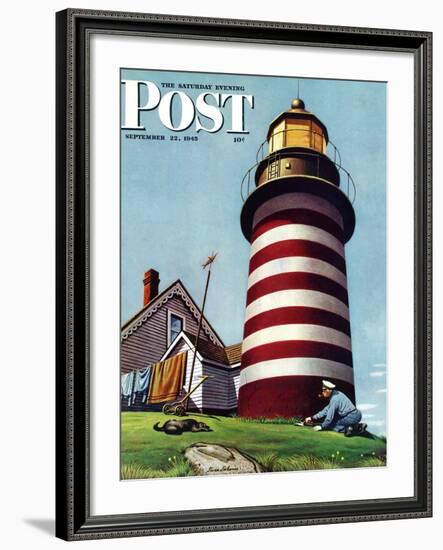 "Lighthouse Keeper," Saturday Evening Post Cover, September 22, 1945-Stevan Dohanos-Framed Giclee Print