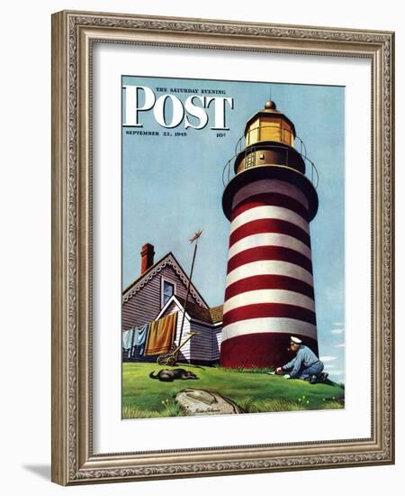 "Lighthouse Keeper," Saturday Evening Post Cover, September 22, 1945-Stevan Dohanos-Framed Giclee Print