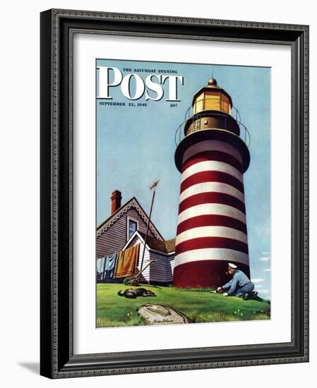 "Lighthouse Keeper," Saturday Evening Post Cover, September 22, 1945-Stevan Dohanos-Framed Giclee Print