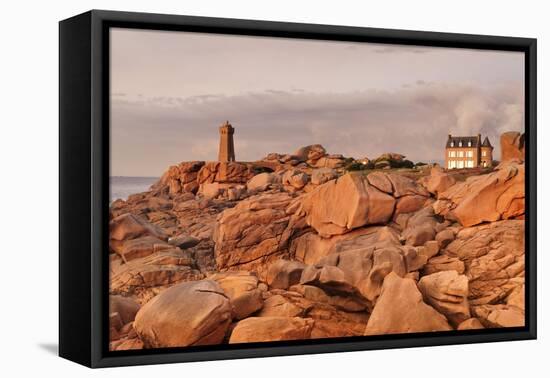 Lighthouse Meen Ruz, Ploumanach, Cote De Granit Rose, Cotes D'Armor, Brittany, France, Europe-Markus Lange-Framed Premier Image Canvas