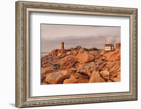 Lighthouse Meen Ruz, Ploumanach, Cote De Granit Rose, Cotes D'Armor, Brittany, France, Europe-Markus Lange-Framed Photographic Print