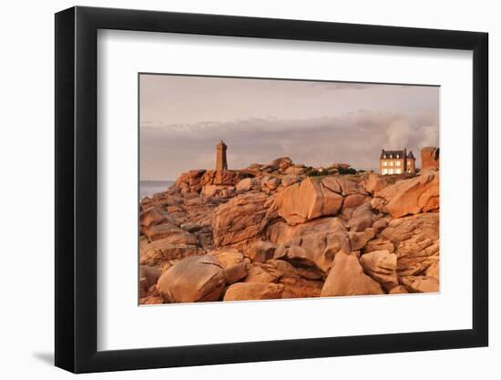 Lighthouse Meen Ruz, Ploumanach, Cote De Granit Rose, Cotes D'Armor, Brittany, France, Europe-Markus Lange-Framed Photographic Print