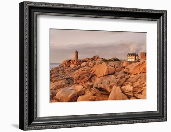 Lighthouse Meen Ruz, Ploumanach, Cote De Granit Rose, Cotes D'Armor, Brittany, France, Europe-Markus Lange-Framed Photographic Print