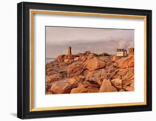 Lighthouse Meen Ruz, Ploumanach, Cote De Granit Rose, Cotes D'Armor, Brittany, France, Europe-Markus Lange-Framed Photographic Print