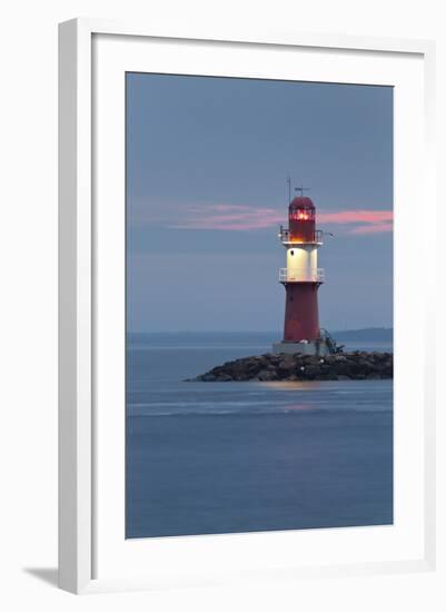 Lighthouse of WarnemŸnde, the East Mole (Jetty), Mecklenburg-Western Pomerania, Germany-Rainer Mirau-Framed Photographic Print