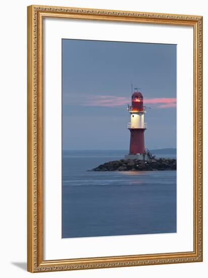 Lighthouse of WarnemŸnde, the East Mole (Jetty), Mecklenburg-Western Pomerania, Germany-Rainer Mirau-Framed Photographic Print