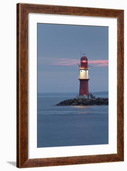 Lighthouse of WarnemŸnde, the East Mole (Jetty), Mecklenburg-Western Pomerania, Germany-Rainer Mirau-Framed Photographic Print