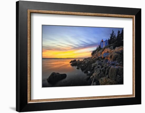 Lighthouse on a Cliff at Sunset, Bass Harbor, ME-George Oze-Framed Photographic Print