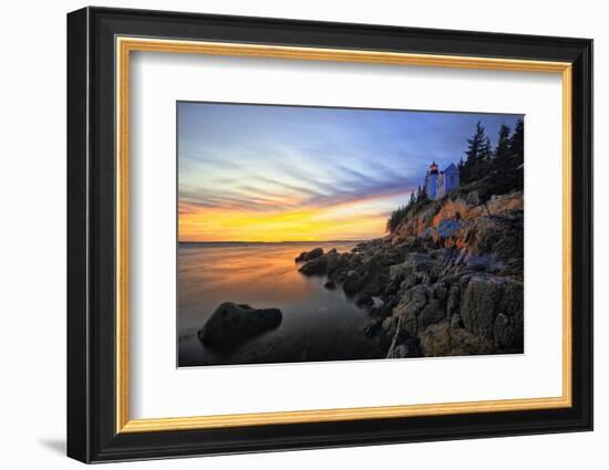 Lighthouse on a Cliff at Sunset, Bass Harbor, ME-George Oze-Framed Photographic Print