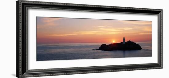 Lighthouse on an island in Atlantic Ocean, Godrevy Lighthouse, St Ives, Cornwall, England-null-Framed Photographic Print