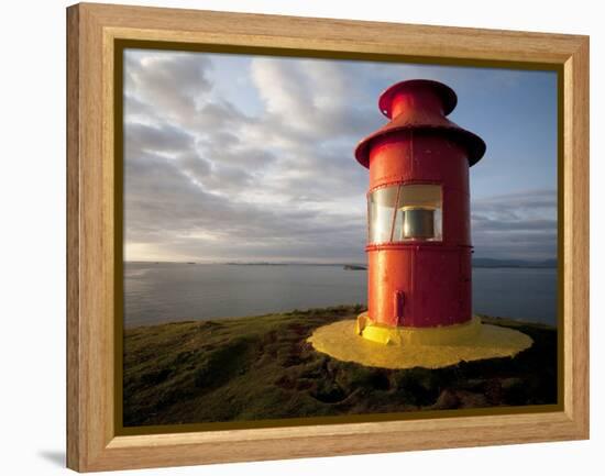 Lighthouse on Bluff Above Stykkisholmer, Iceland-Dave Bartruff-Framed Premier Image Canvas