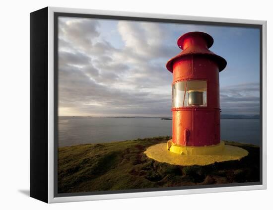 Lighthouse on Bluff Above Stykkisholmer, Iceland-Dave Bartruff-Framed Premier Image Canvas
