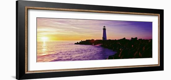 Lighthouse on the Coast at Dusk, Walton Lighthouse, Santa Cruz, California, USA-null-Framed Photographic Print