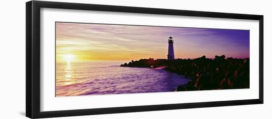 Lighthouse on the Coast at Dusk, Walton Lighthouse, Santa Cruz, California, USA-null-Framed Photographic Print