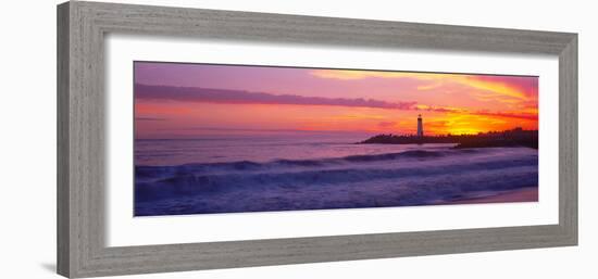 Lighthouse on the coast at dusk, Walton Lighthouse, Santa Cruz, California, USA-Panoramic Images-Framed Photographic Print