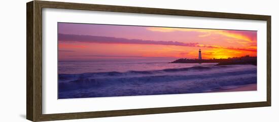 Lighthouse on the coast at dusk, Walton Lighthouse, Santa Cruz, California, USA-Panoramic Images-Framed Photographic Print