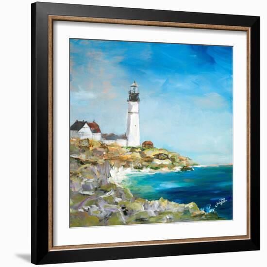 Lighthouse on the Rocky Shore I-Julie DeRice-Framed Art Print