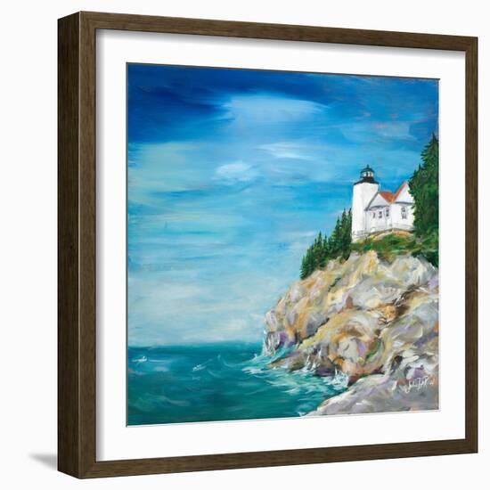 Lighthouse on the Rocky Shore II-Julie DeRice-Framed Art Print