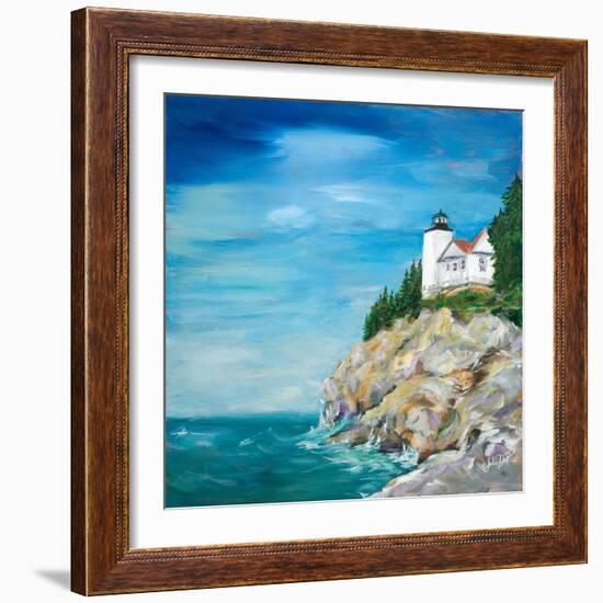 Lighthouse on the Rocky Shore II-Julie DeRice-Framed Art Print