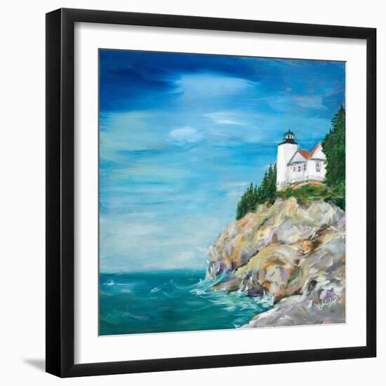Lighthouse on the Rocky Shore II-Julie DeRice-Framed Art Print