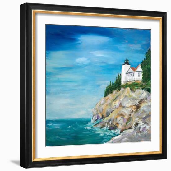 Lighthouse on the Rocky Shore II-Julie DeRice-Framed Art Print