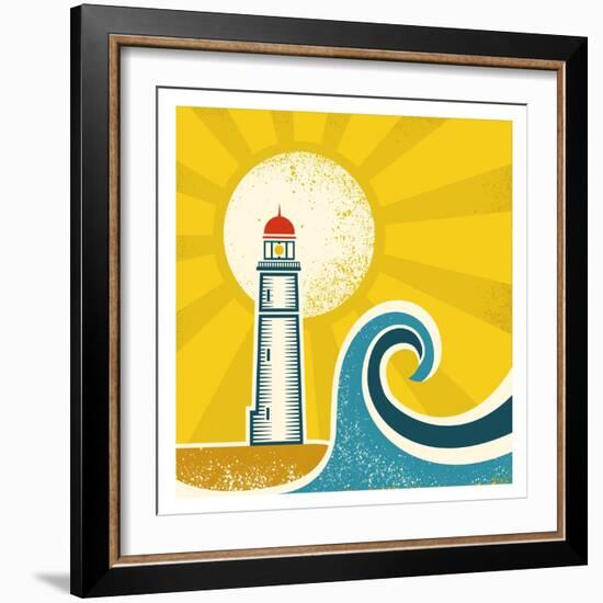 Lighthouse Poster.Vector Vintage Illustration on Old Paper-Tancha-Framed Art Print