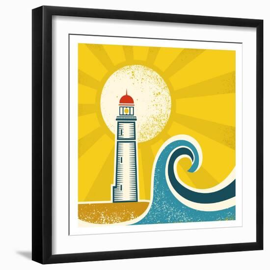 Lighthouse Poster.Vector Vintage Illustration on Old Paper-Tancha-Framed Art Print