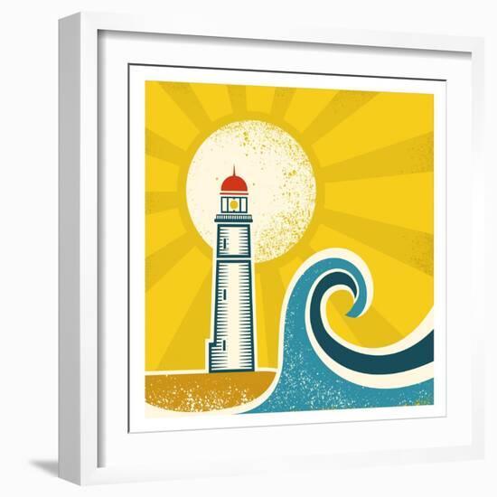 Lighthouse Poster.Vector Vintage Illustration on Old Paper-Tancha-Framed Art Print