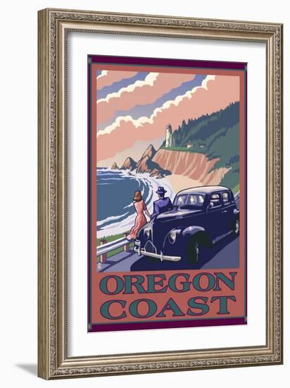 Lighthouse View - Oregon Coast, c.2009-Lantern Press-Framed Art Print