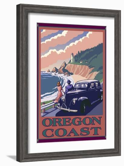 Lighthouse View - Oregon Coast, c.2009-Lantern Press-Framed Art Print