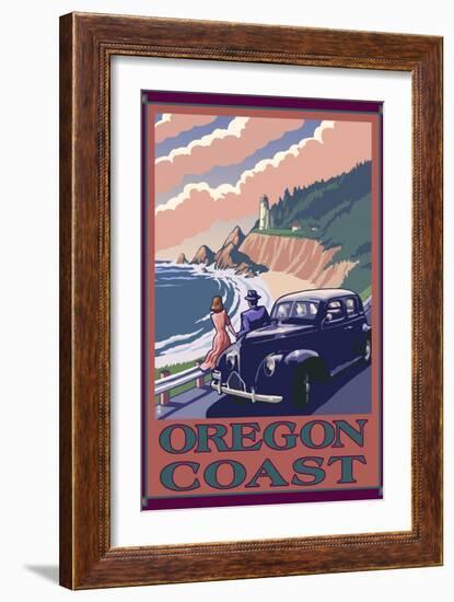 Lighthouse View - Oregon Coast, c.2009-Lantern Press-Framed Art Print