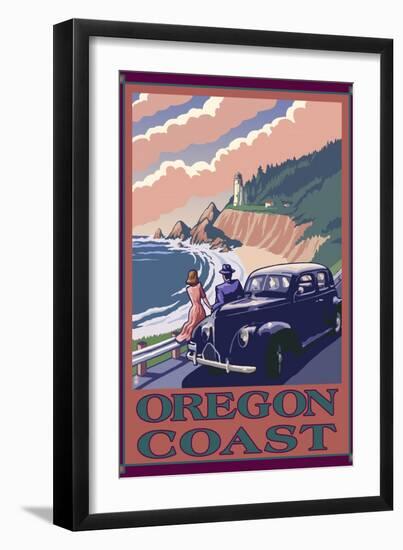 Lighthouse View - Oregon Coast, c.2009-Lantern Press-Framed Art Print