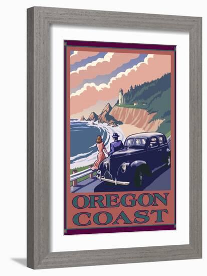 Lighthouse View - Oregon Coast, c.2009-Lantern Press-Framed Premium Giclee Print