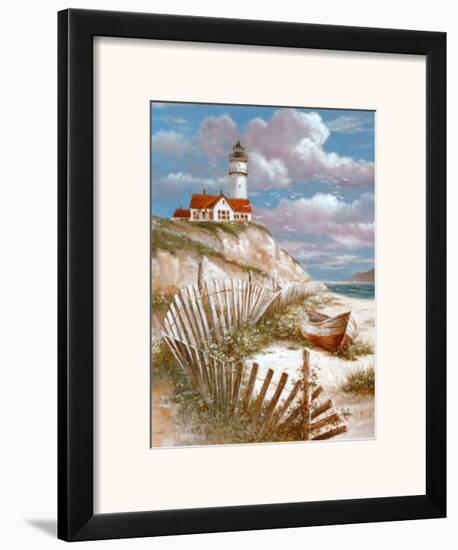 Lighthouse with Deserted Canoe-T. C. Chiu-Framed Art Print