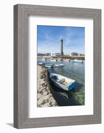 Lighthouse with pier and boats, Penmarch, Finistere, Brittany, France, Europe-Francesco Vaninetti-Framed Photographic Print